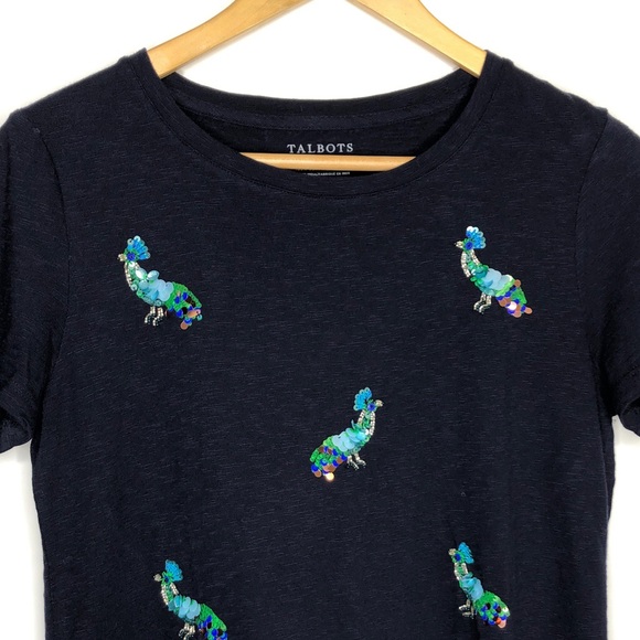 Talbots EMBELLISHED PEACOCKS CREWNECK - Small - Picture 5 of 7
